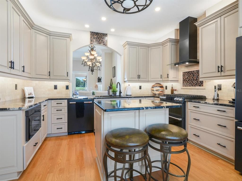 Chandelier, Interior, Kitchen, Recessed Lighting, Wood Texture Flooring