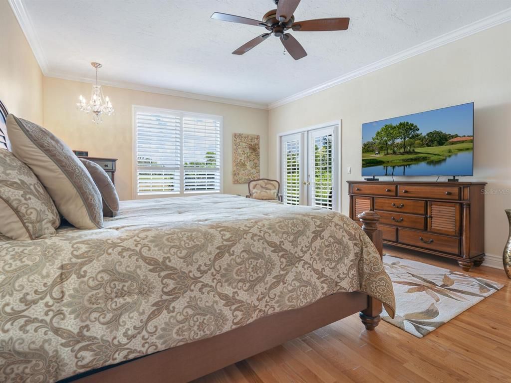 Bedroom, Chandelier, Interior, Wood Texture Flooring