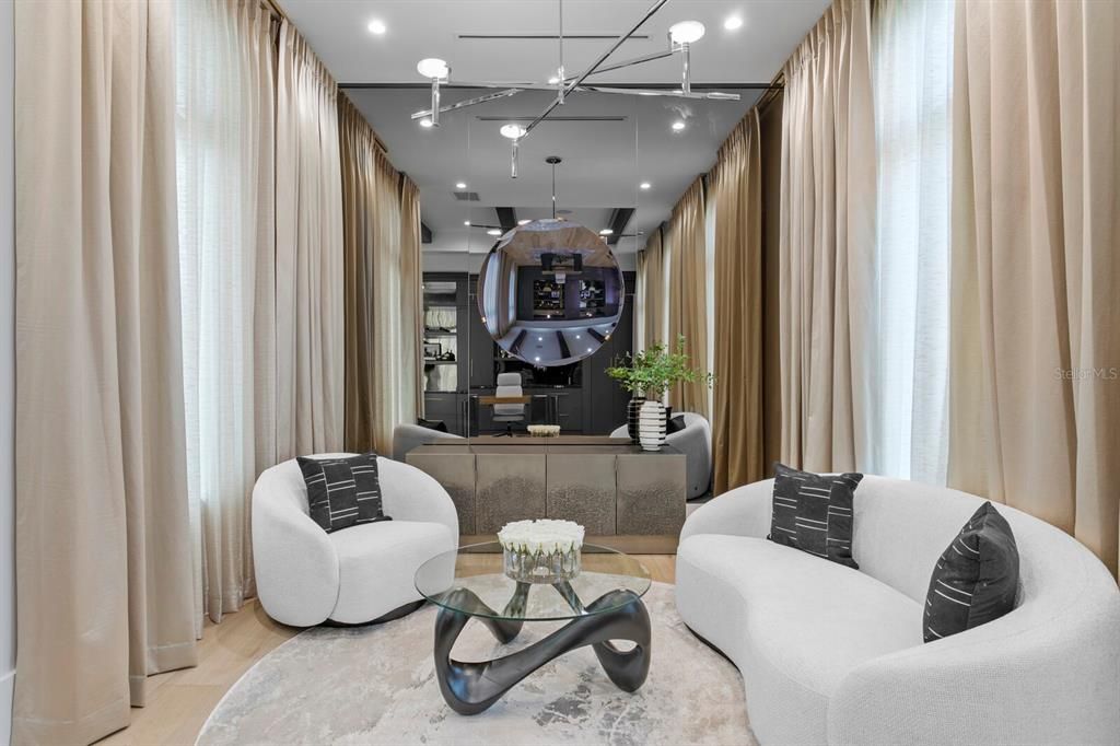 Interior, Living room, Pendant Lights, Recessed Lighting, Wood Texture Flooring