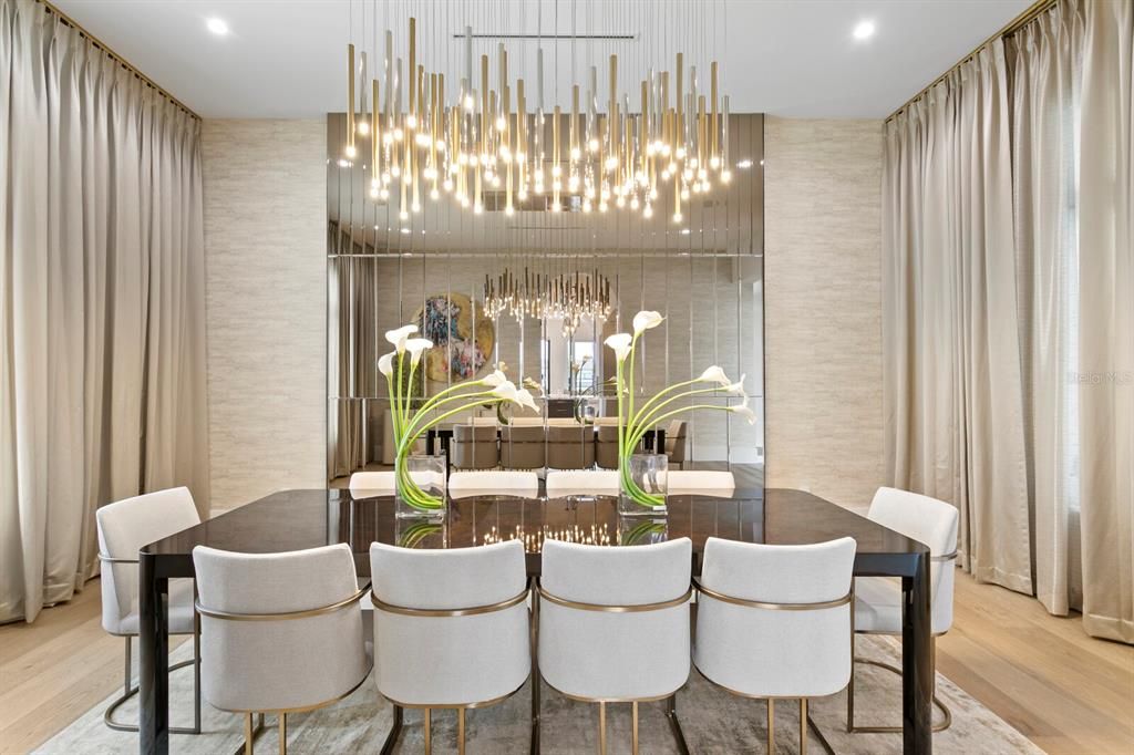 Dining room, Interior, Pendant Lights, Recessed Lighting, Wood Texture Flooring