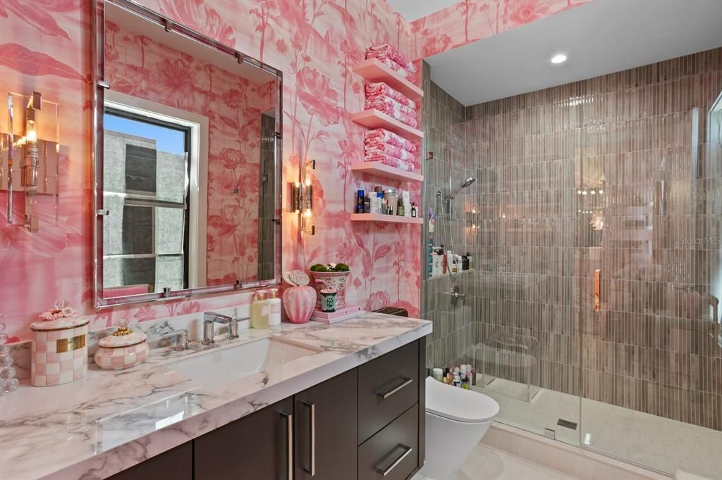 Bathroom, Glass Shower, Interior, Recessed Lighting