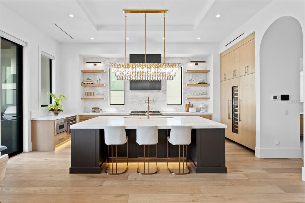 Chandelier, Interior, Kitchen, Recessed Lighting, Wood Texture Flooring