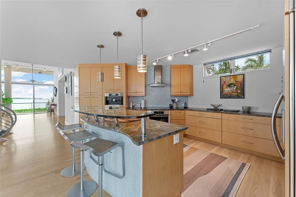 Interior, Kitchen, Pendant Lights, Stainless Steel Appliances, Wood Texture Flooring