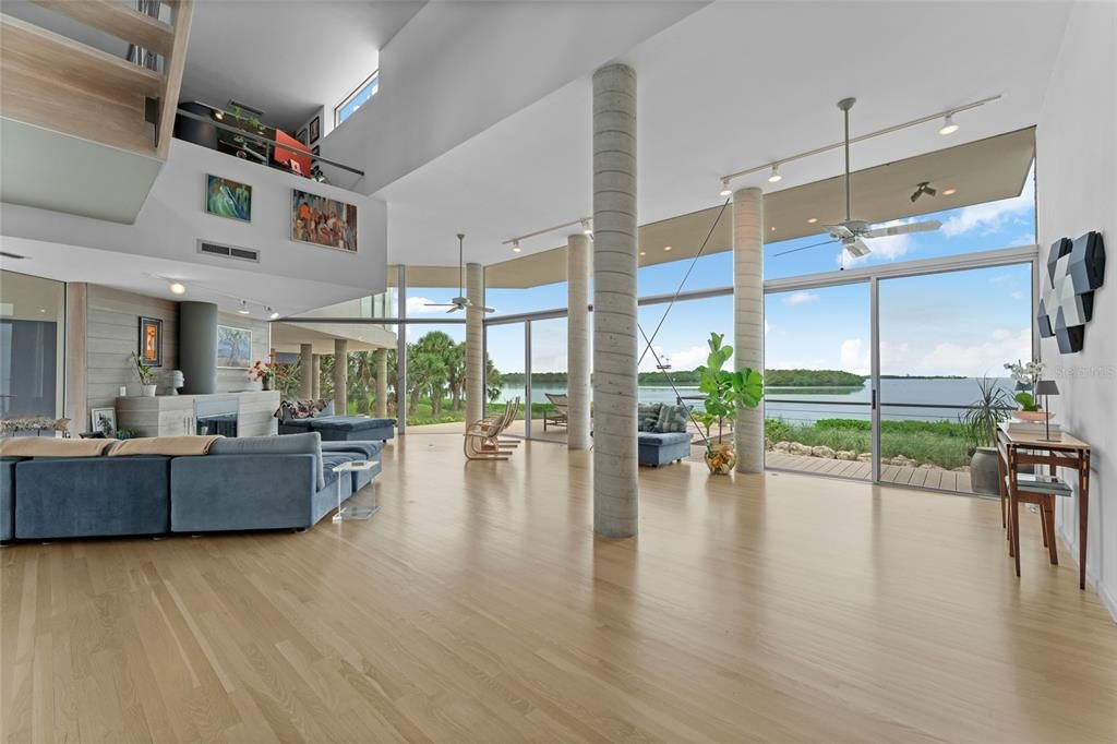 Fireplace, Interior, Living room, Water, Wood Texture Flooring