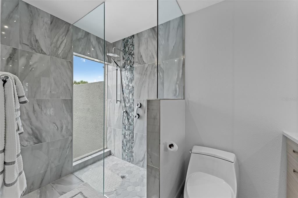 Bathroom, Glass Shower, Interior, Marble Walls