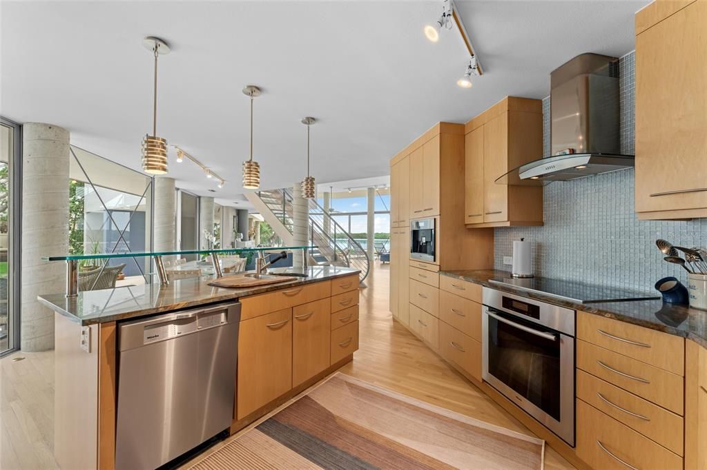 Interior, Kitchen, Pendant Lights, Stainless Steel Appliances, Wood Texture Flooring
