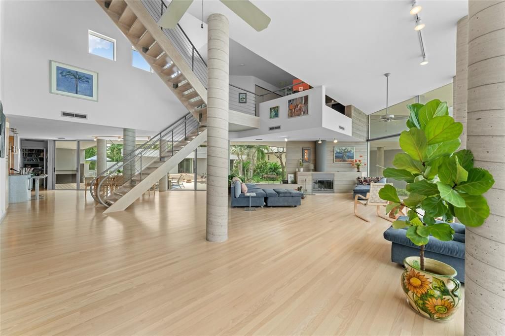 Fireplace, Interior, Pendant Lights, Wood Texture Flooring