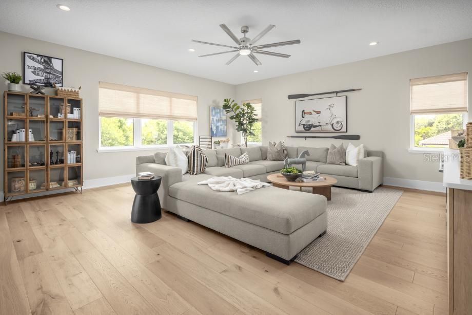 Interior, Living room, Recessed Lighting, Wood Texture Flooring