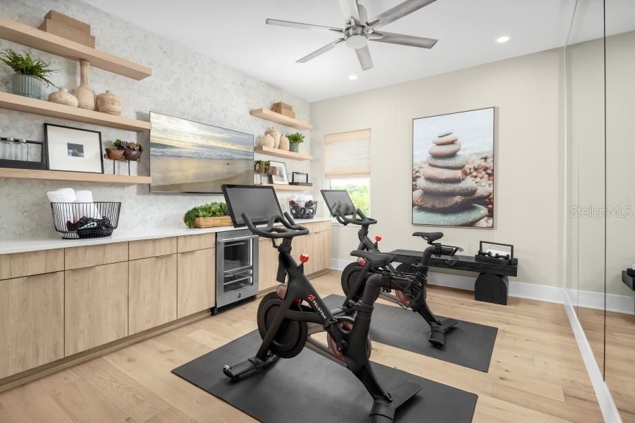 Fitness Equipment, Interior, Recessed Lighting, Wood Texture Flooring