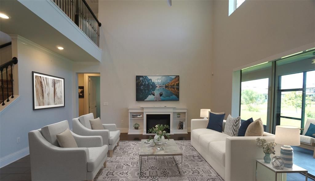 Fireplace, Interior, Living room, Recessed Lighting