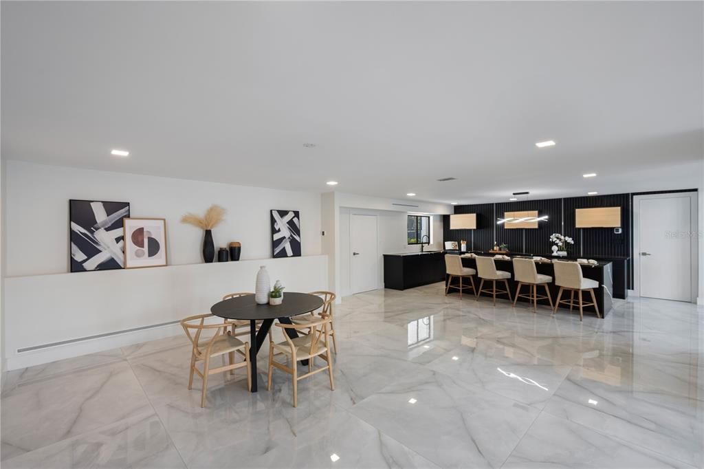 Dining room, Interior, Kitchen, Marble, Recessed Lighting