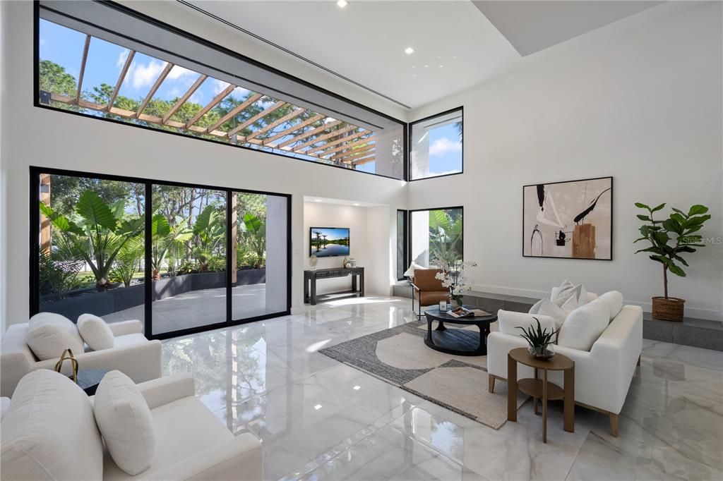 Interior, Living room, Marble, Recessed Lighting