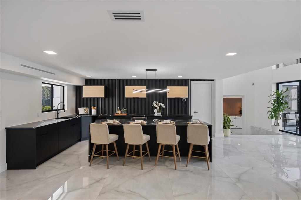 Interior, Kitchen, Marble, Pendant Lights, Recessed Lighting