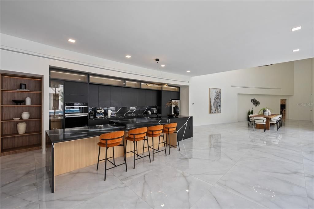 Interior, Kitchen, Marble, Pendant Lights, Recessed Lighting, Stainless Steel Appliances