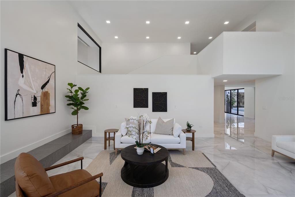 Interior, Living room, Marble, Recessed Lighting