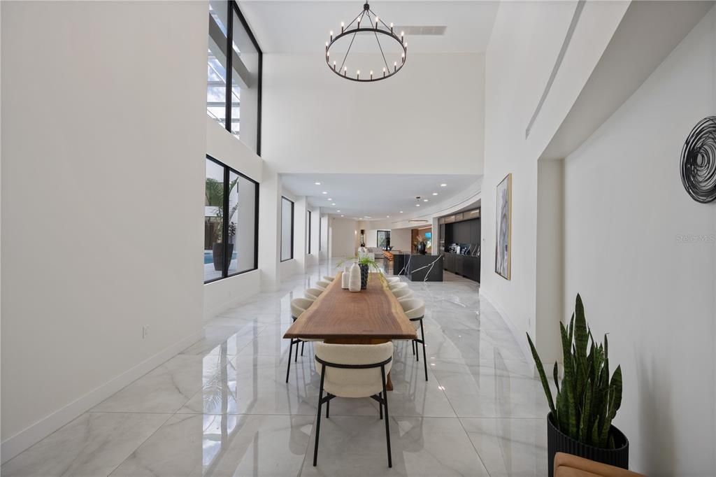 Dining room, Interior, Marble, Pendant Lights, Recessed Lighting