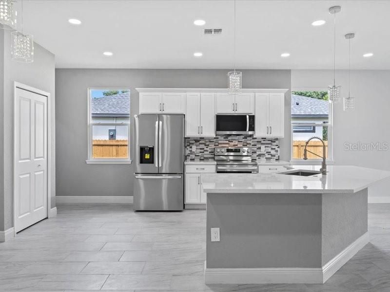 Interior, Kitchen, Pendant Lights, Recessed Lighting, Stainless Steel Appliances