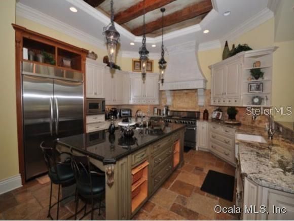 Interior, Kitchen, Pendant Lights, Recessed Lighting, Stainless Steel Appliances, Wooden Beams, Wooden Ceilings