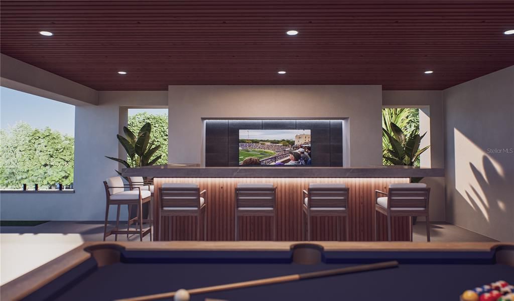 Billiard Table, Game Room, Interior, Recessed Lighting, Wooden Ceilings