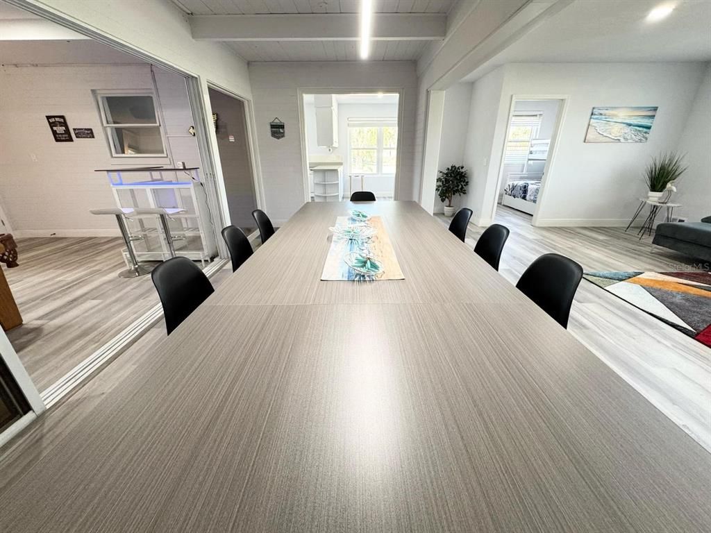 Dining room, Interior, Recessed Lighting, Wood Texture Flooring