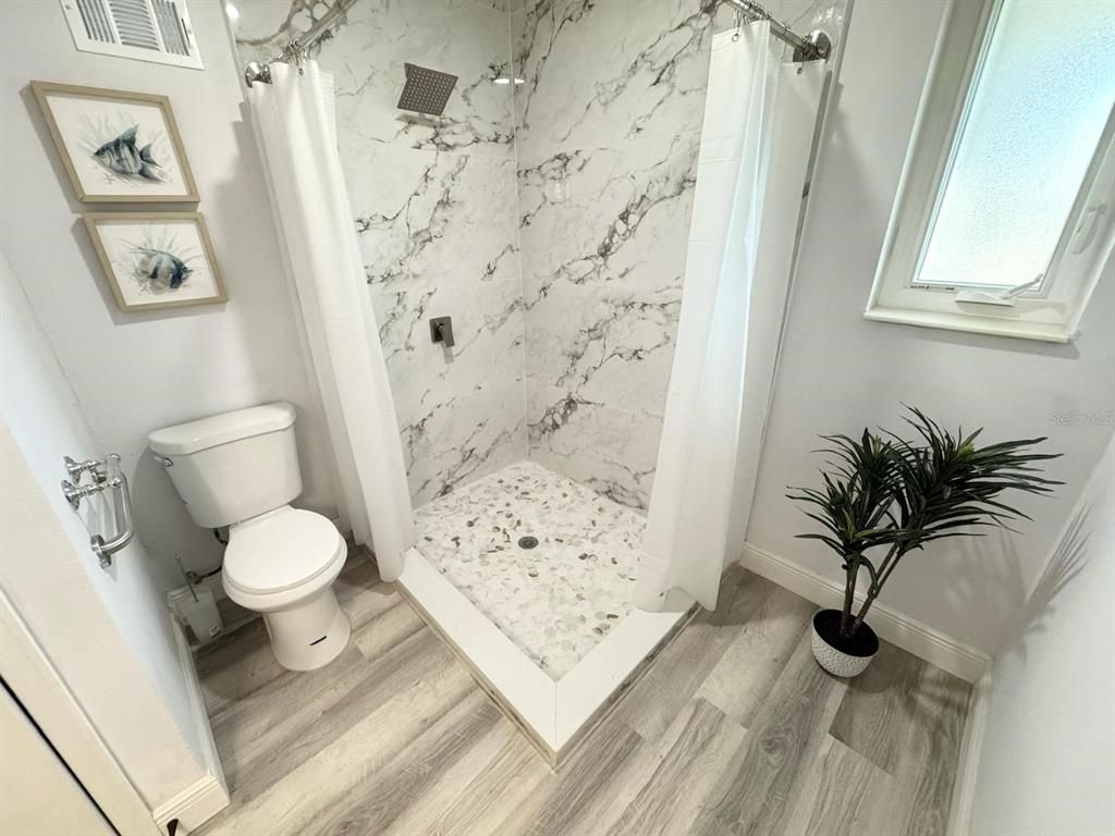 Bathroom, Interior, Marble Walls, Wood Texture Flooring
