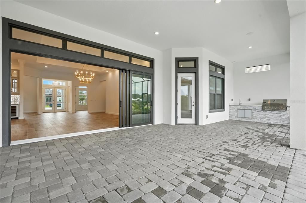 Chandelier, Empty room, Interior, Recessed Lighting, Wood Texture Flooring