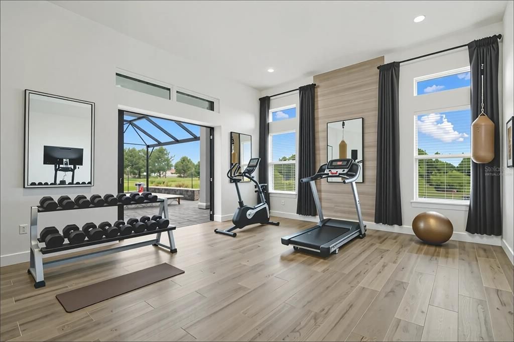 Fitness Equipment, Interior, Recessed Lighting, Wood Texture Flooring