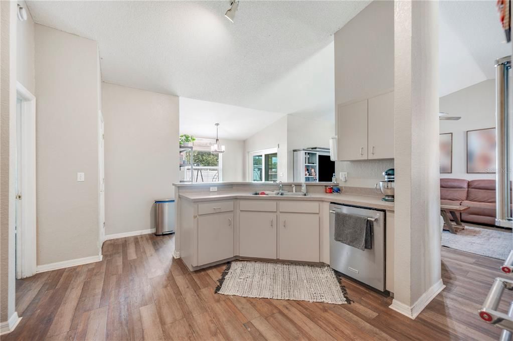 Interior, Kitchen, Pendant Lights, Stainless Steel Appliances, Wood Texture Flooring