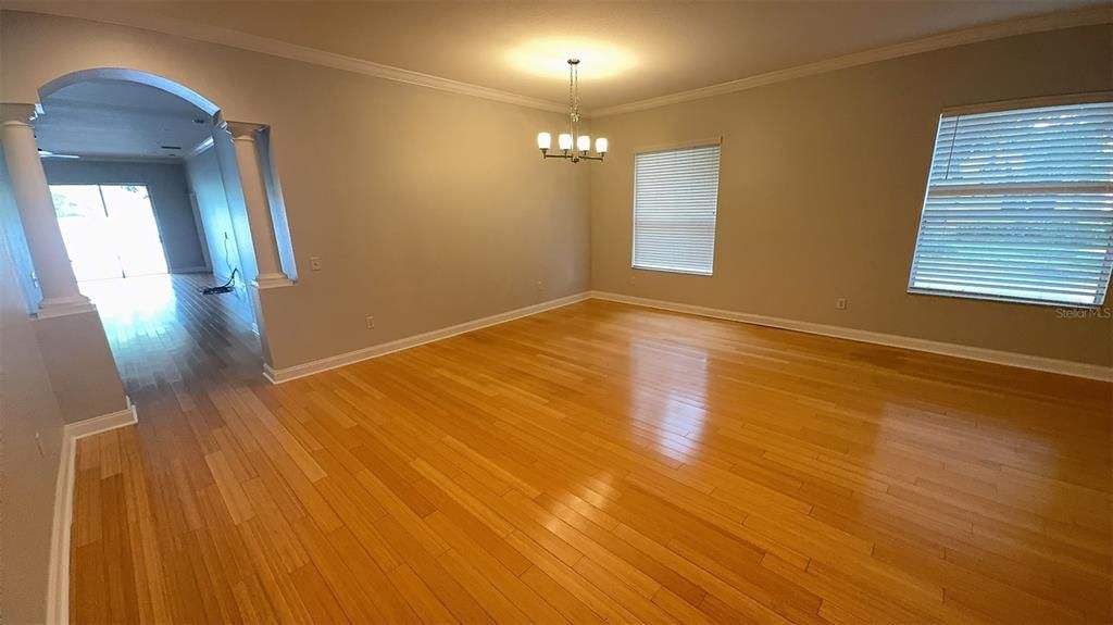 Chandelier, Empty room, Interior, Wood Texture Flooring