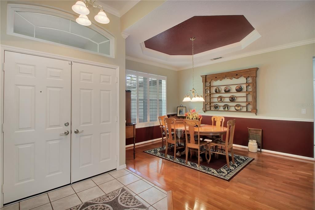 Dining room, Interior, Pendant Lights, Wood Texture Flooring