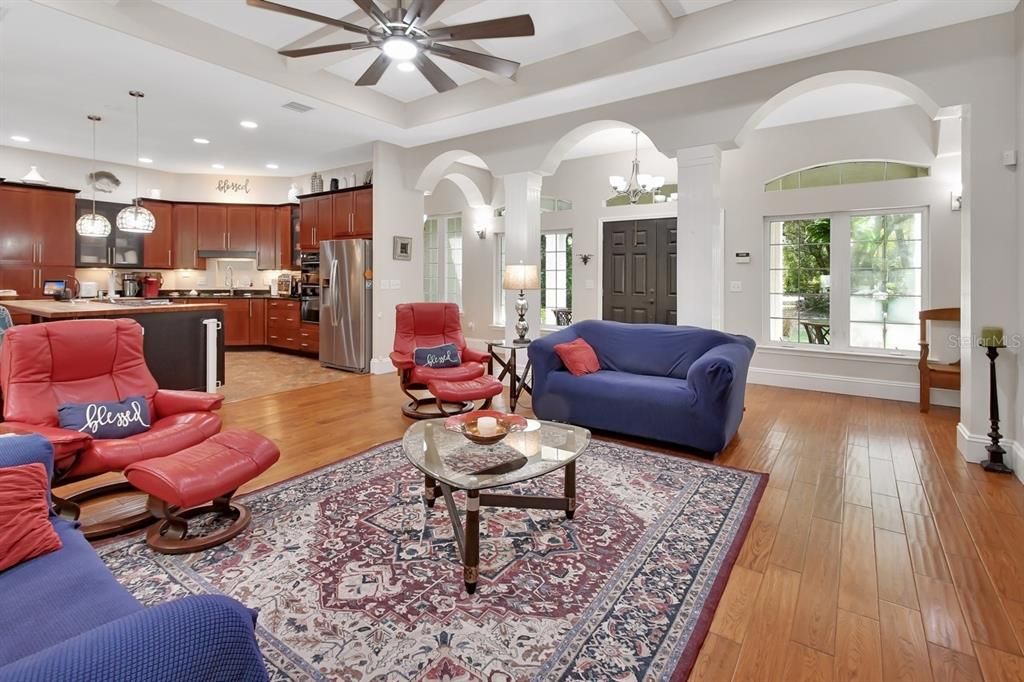 Interior, Kitchen, Living room, Pendant Lights, Recessed Lighting, Stainless Steel Appliances, Wood Texture Flooring