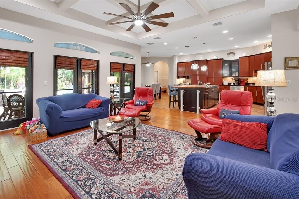 Interior, Kitchen, Living room, Pendant Lights, Recessed Lighting, Stainless Steel Appliances, Wood Texture Flooring