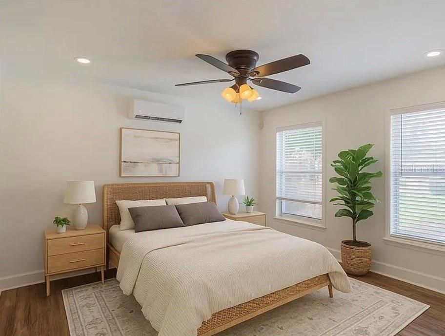 Bedroom, Interior, Recessed Lighting, Wood Texture Flooring