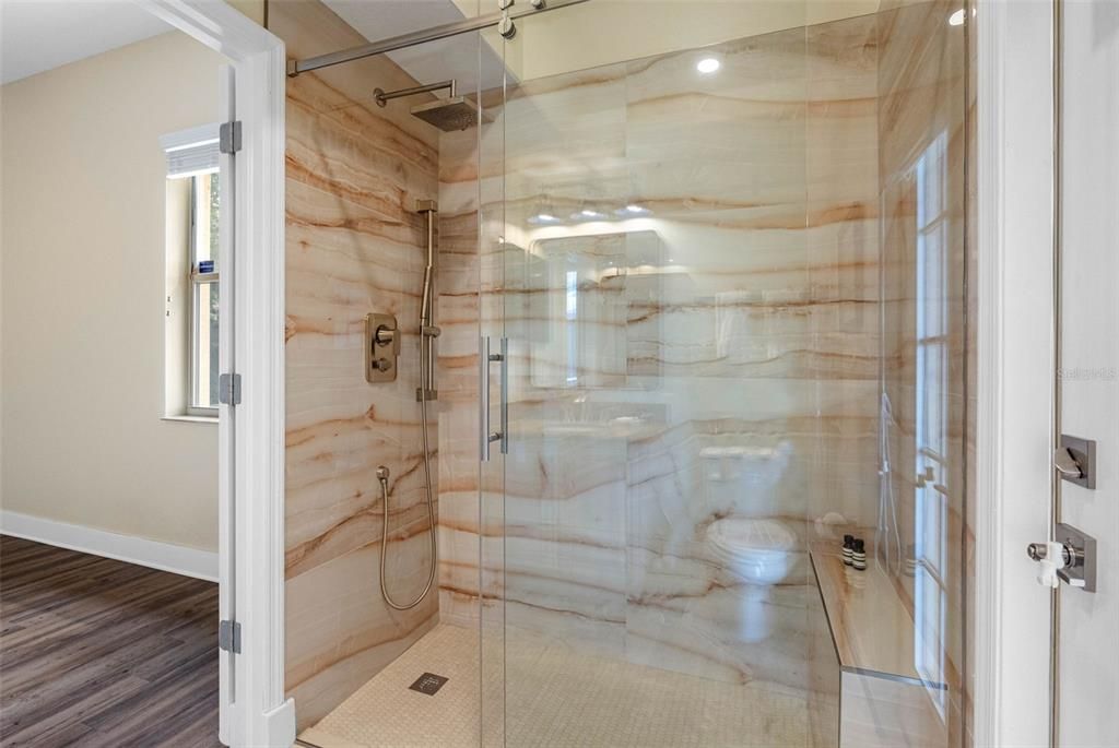 Bathroom, Glass Shower, Interior, Wood Texture Flooring