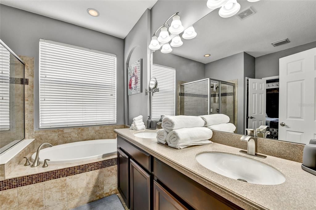 Bathroom, Dual Sink Vanities, Glass Shower, Interior, Recessed Lighting