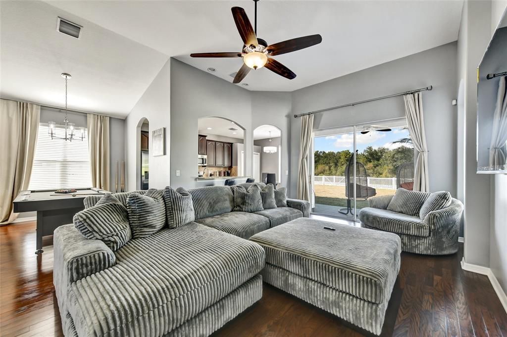 Billiard Table, Interior, Living room, Pendant Lights, Recessed Lighting, Wood Texture Flooring