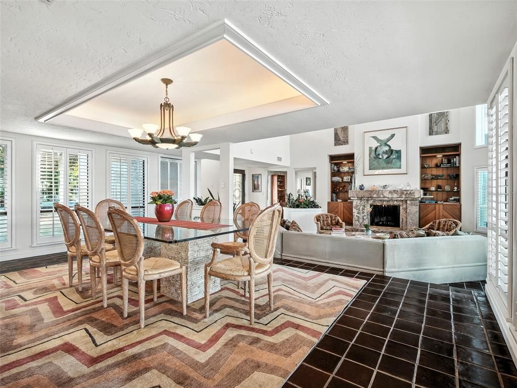 Chandelier, Dining room, Fireplace, Interior, Living room