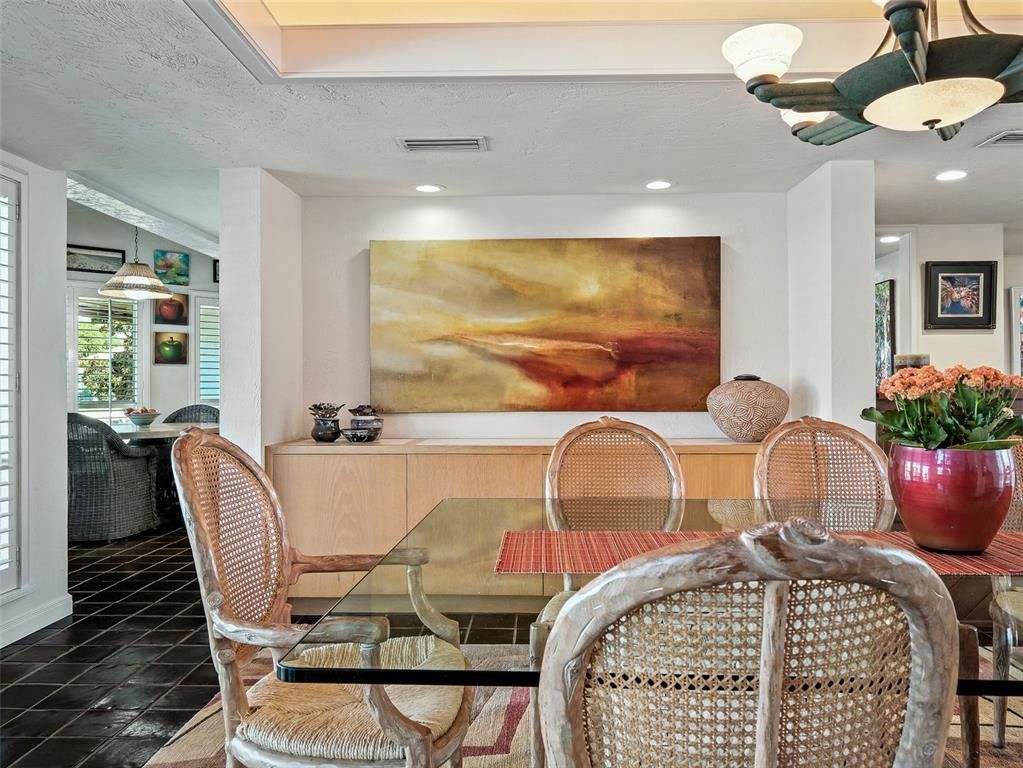 Dining room, Interior, Recessed Lighting, Wood Texture Flooring