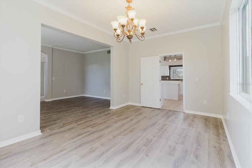 Chandelier, Empty room, Interior, Wood Texture Flooring