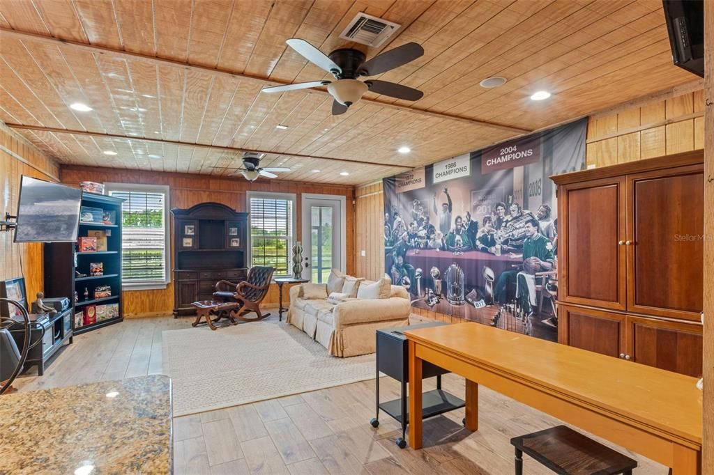 Interior, Living room, Recessed Lighting, Wooden Ceilings, Wood Texture Flooring, Wooden Walls