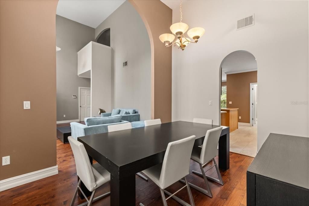 Chandelier, Dining room, Interior, Wood Texture Flooring