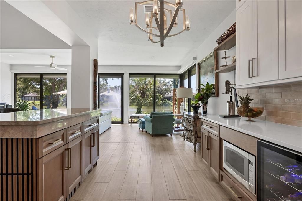 Chandelier, Interior, Kitchen, Living room, Recessed Lighting, Wood Texture Flooring