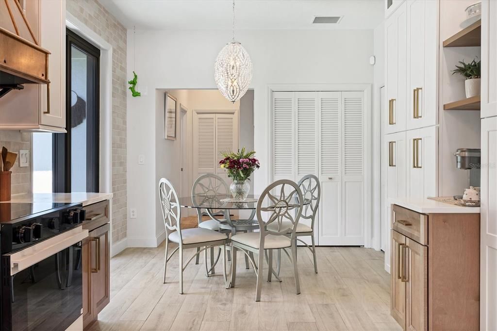 Chandelier, Dining room, Interior, Pendant Lights, Stone Walls, Wood Texture Flooring