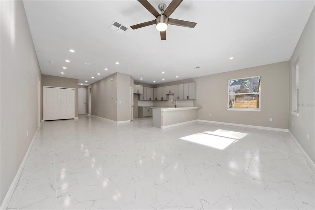 Empty room, Interior, Kitchen, Marble, Recessed Lighting