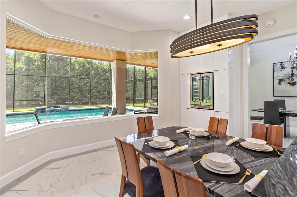 Dining room, Interior, Marble, Pool, Recessed Lighting