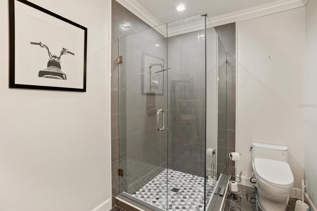 Bathroom, Glass Shower, Interior, Recessed Lighting