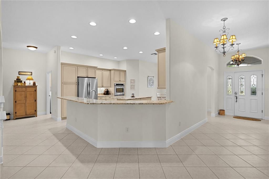 Chandelier, Interior, Kitchen, Recessed Lighting, Stainless Steel Appliances