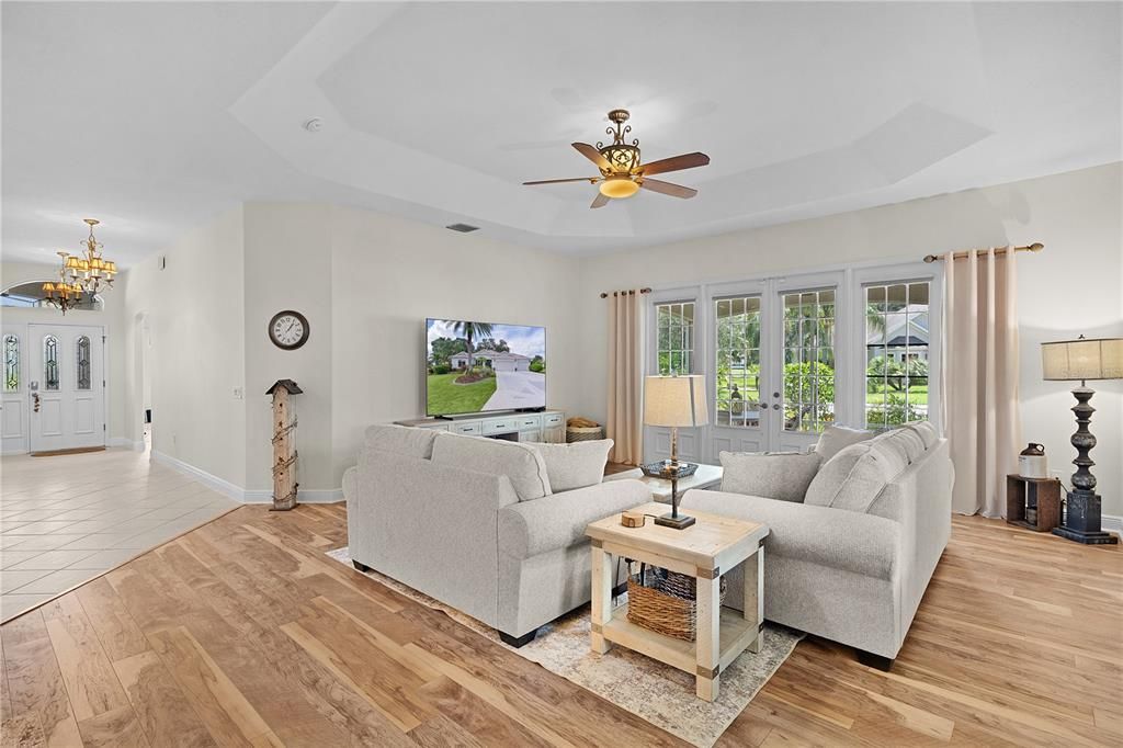 Chandelier, Interior, Living room, Wood Texture Flooring