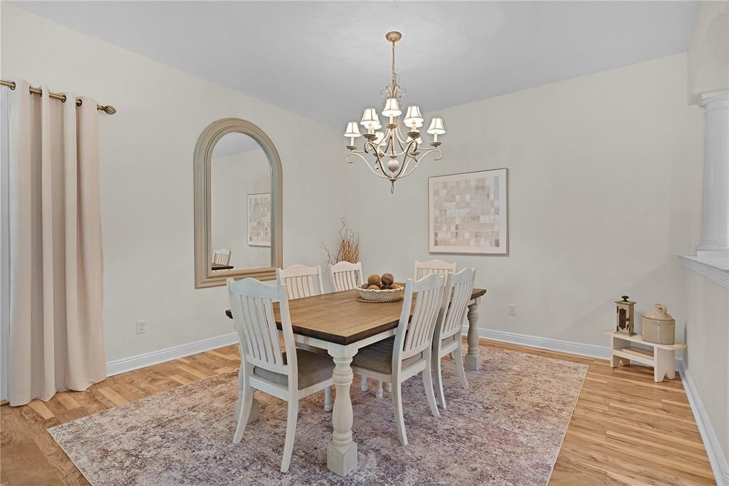 Chandelier, Dining room, Interior, Wood Texture Flooring