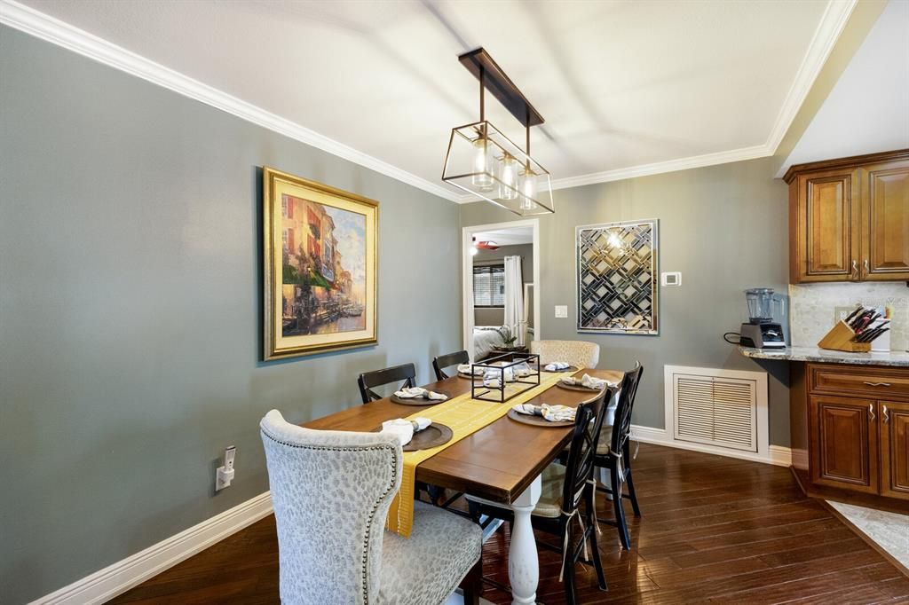 Dining room, Interior, Pendant Lights, Wood Texture Flooring